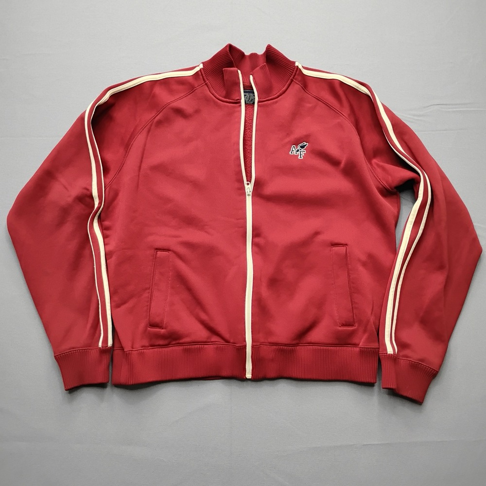 Abercrombie & Fitch Mens Red Vintage Track Jacket Striped Full Zip Large AF Logo